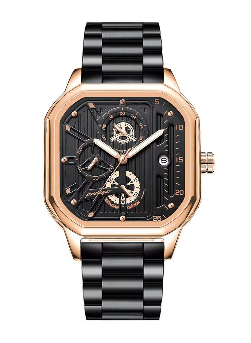 POEDAGAR Men’s Square Series Quartz Black Stainless Steel watch 41.5mm - Image 1