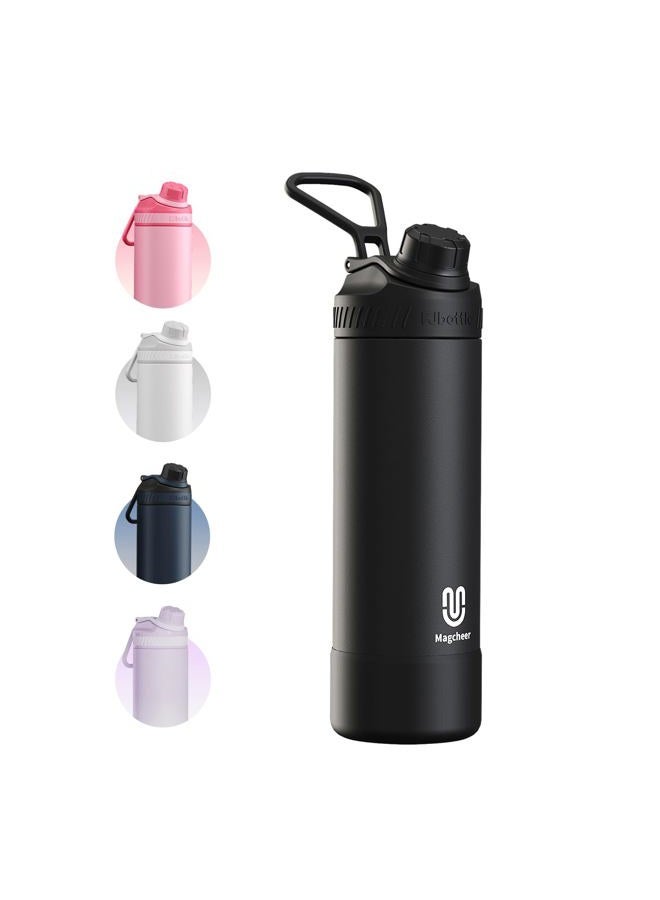 Magcheer 32oz Insulated Water Bottle with Straw | Double-Wall Vacuum Stainless Steel, Wide Mouth Design, Leak-Proof Reusable Bottle for Gym, Sports & Daily Hydration - Black - Image 1