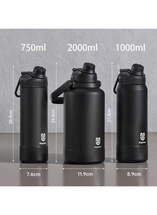 Magcheer 32oz Insulated Water Bottle with Straw | Double-Wall Vacuum Stainless Steel, Wide Mouth Design, Leak-Proof Reusable Bottle for Gym, Sports & Daily Hydration - Black - Image 3