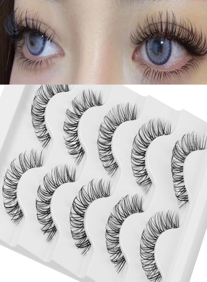 DSLONG Japanese Style Makeup Anime Lashes Natural Looking Clear Band Manga Lashes D Curl Volume Cross Invisible Belt Eyelashes, That Look Like Extensions False Lashes (07B) - Image 1