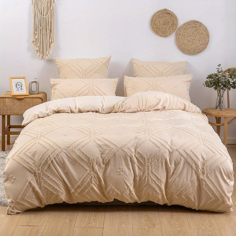 2pcs/3pcs Duvet Cover Set with Boho Grid Tufted Design for All Seasons, Comfortable Soft Comforter Cover Bedding Set for Bedroom - Image 1