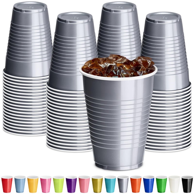 DecorRack Gray Plastic Cups 12 oz Disposable Cups Party Supplies 60 Count