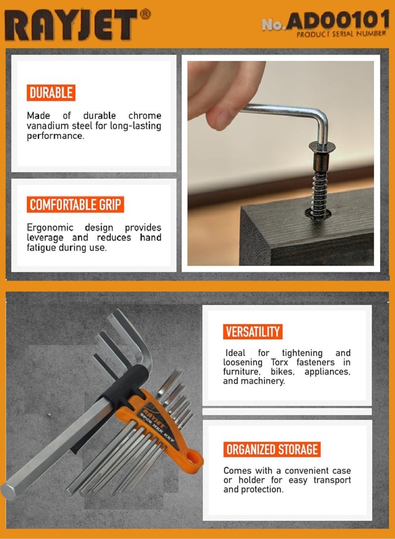 RAYJET 9 Pieces 1.5-6Mm Steel Hexkey Set, Orange/Black - Image 4