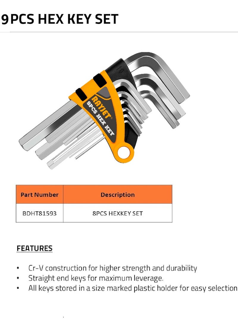 RAYJET 9 Pieces 1.5-6Mm Steel Hexkey Set, Orange/Black - Image 5