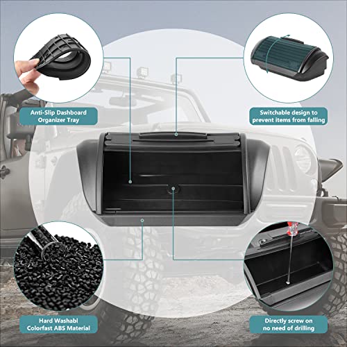 Linskip for Jeep JK Interior Accessories Dashboard Storage Organizer Dash Panel Tray Box for 2011-2017 Jeep Wrangler JK JKU 2-door/4-door Sahara Sport Rubicon Accessory - Image 3