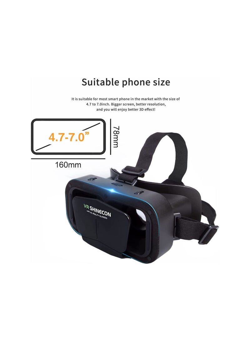 شاينكون - نظارة الواقع الافتراضي VR SHINECON نظارة الواقع الافتراضي ثلاثية الأبعاد نظارات الواقع الافتراضي VR للتلفزيون والأفلام وألعاب الفيديو متوافقة مع iOS و Android والدعم 3.5-7.2 بوصة - Image 1