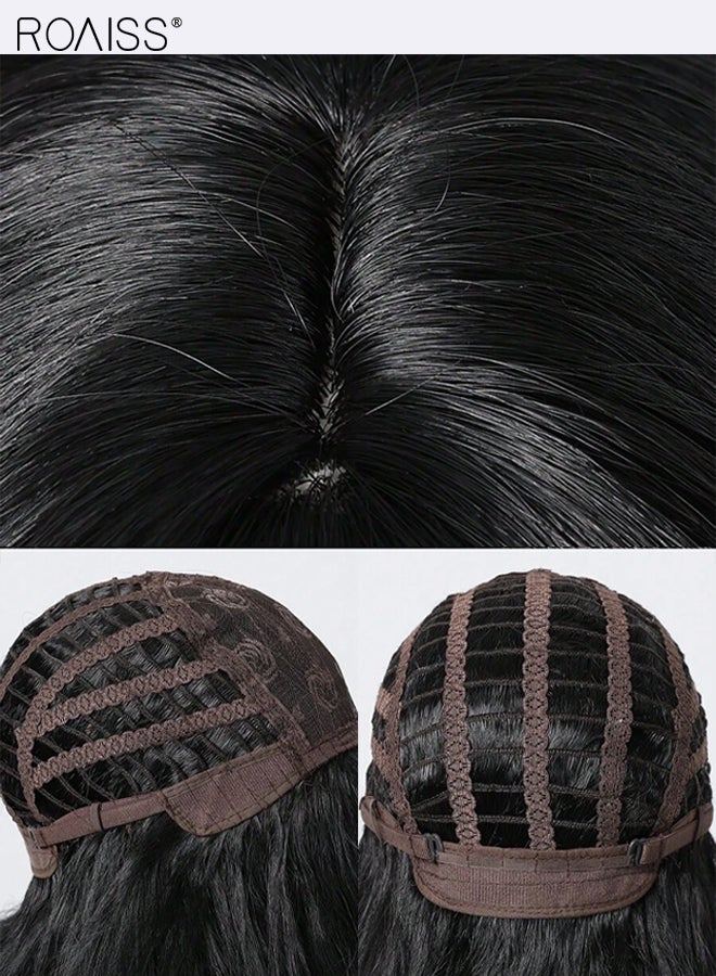 roaiss Women's Long Black Wavy Hair Wig with Bangs, Fluffy Synthetic Curls, Natural Styling, Heat-resistant Fiber, Suitable for Daily Party Use 66cm (26 inches) - Image 4