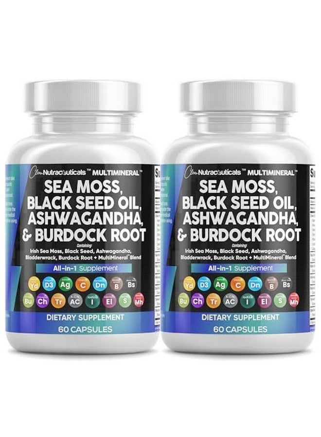 Clean Nutraceuticals Sea Moss Black Seed Oil Ashwagandha Turmeric Bladderwrack Burdock & Vitamin C Vitamin D3 with Elderberry Manuka Dandelion Yellow Dock Iodine Chlorophyll ACV - 2Pack