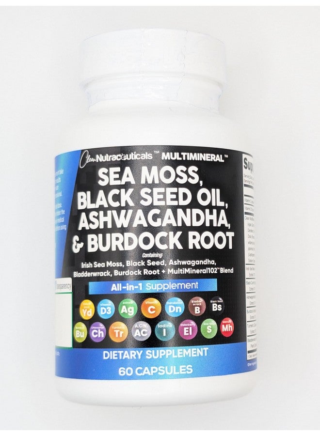Clean Nutraceuticals Sea Moss Black Seed Oil Ashwagandha Turmeric Bladderwrack Burdock & Vitamin C Vitamin D3 with Elderberry Manuka Dandelion Yellow Dock Iodine Chlorophyll ACV - 2Pack