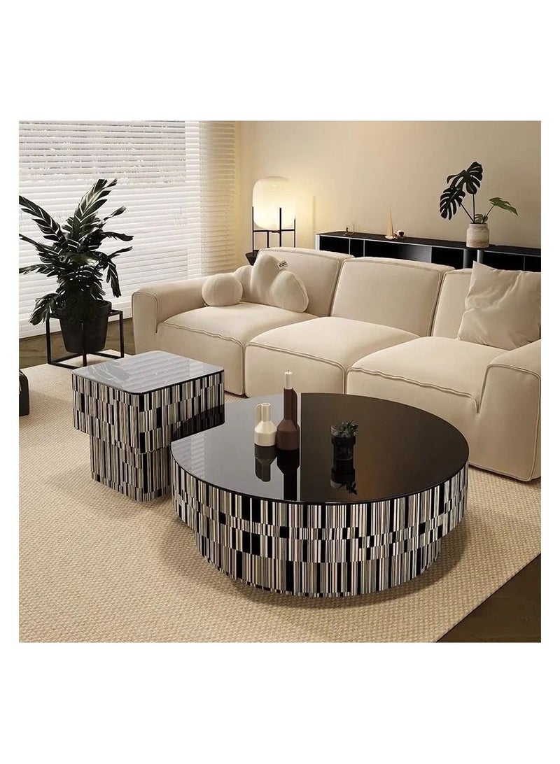 AWD Modern Coffee Table of 2, Center Table with Storage Drawer and Matching Side End Table, Elegant Black Striped Veneer Design, Durable MDF Wood and Tempered Glass Material for Living room or Office. - Image 2