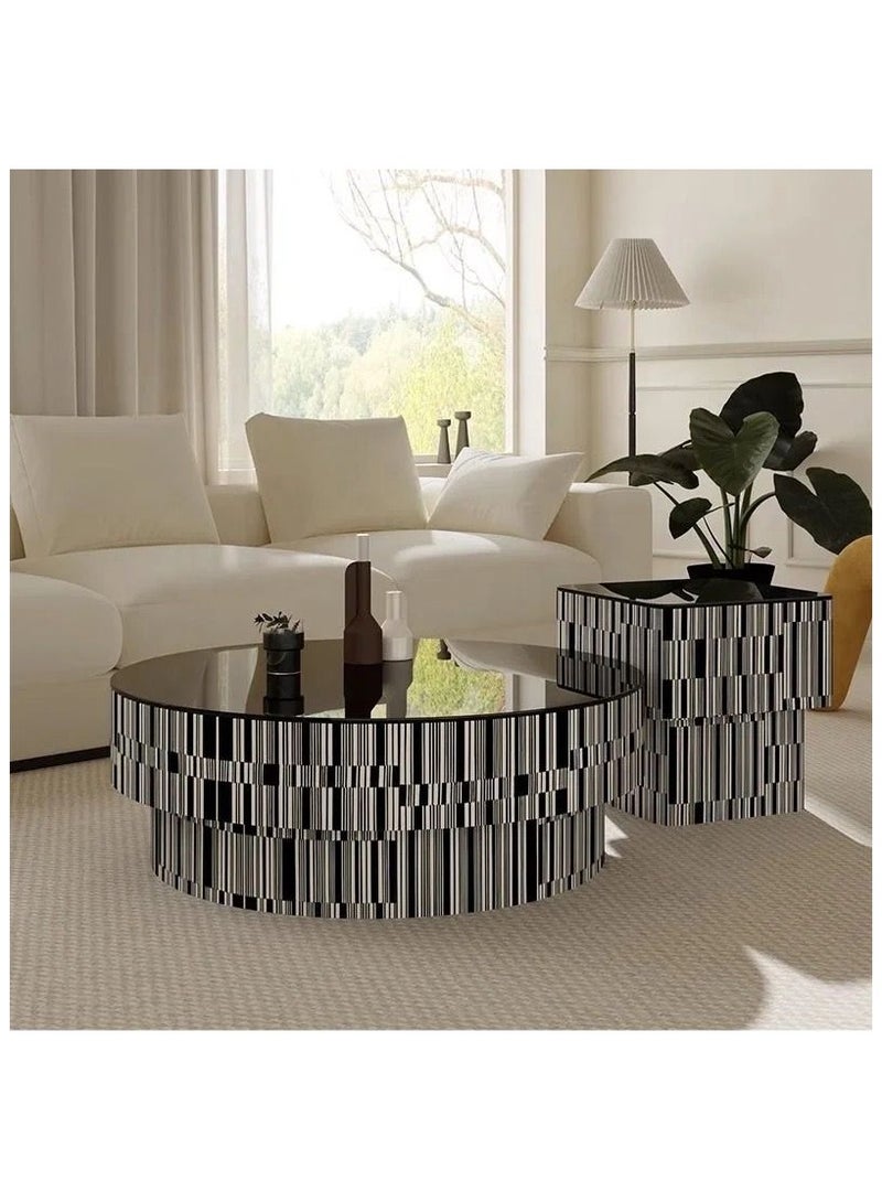 AWD Modern Coffee Table of 2, Center Table with Storage Drawer and Matching Side End Table, Elegant Black Striped Veneer Design, Durable MDF Wood and Tempered Glass Material for Living room or Office. - Image 4