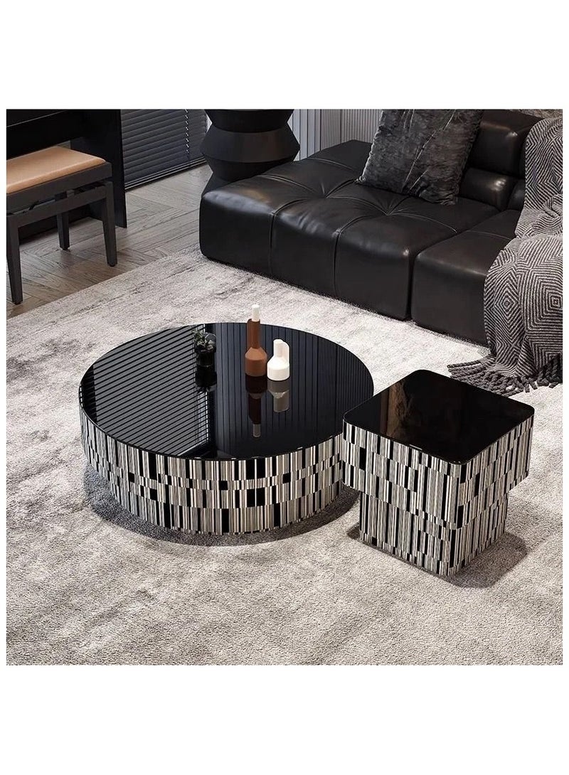 AWD Modern Coffee Table of 2, Center Table with Storage Drawer and Matching Side End Table, Elegant Black Striped Veneer Design, Durable MDF Wood and Tempered Glass Material for Living room or Office. - Image 3