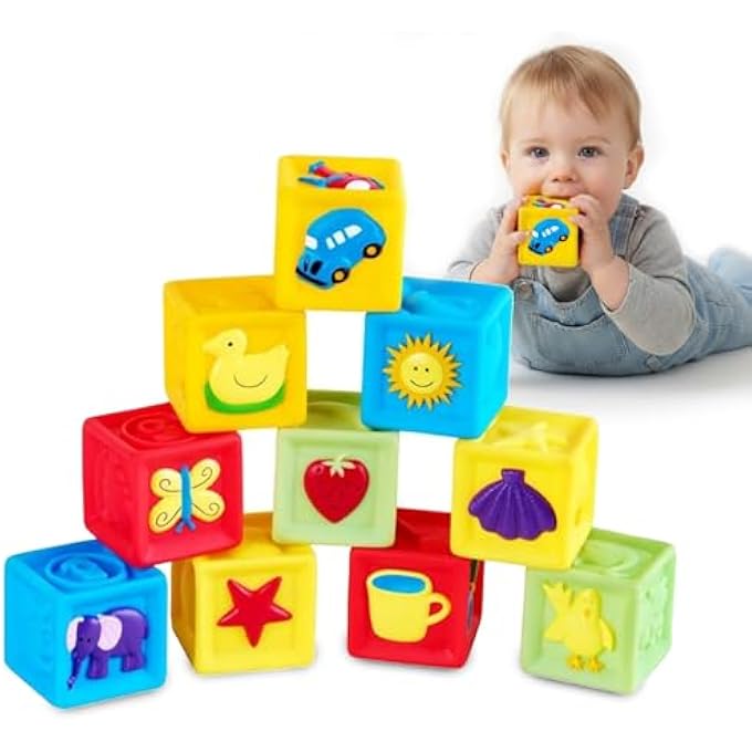 SILICONE BABY BLOCKS - 10PCS SOFT STACKING BUILDING BLOCK, INFANT TEETHING CHEWING TOY, EARLY EDUCATIONAL TOY CAN BE BOILED & BUILD A PRESCHOOL EDUCATION SENSORY BLOCKS FOR TODDLERS 0-3 - Image 1