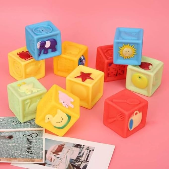 SILICONE BABY BLOCKS - 10PCS SOFT STACKING BUILDING BLOCK, INFANT TEETHING CHEWING TOY, EARLY EDUCATIONAL TOY CAN BE BOILED & BUILD A PRESCHOOL EDUCATION SENSORY BLOCKS FOR TODDLERS 0-3 - Image 4