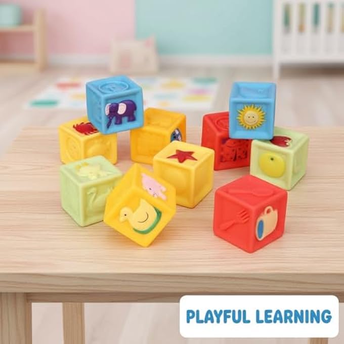 SILICONE BABY BLOCKS - 10PCS SOFT STACKING BUILDING BLOCK, INFANT TEETHING CHEWING TOY, EARLY EDUCATIONAL TOY CAN BE BOILED & BUILD A PRESCHOOL EDUCATION SENSORY BLOCKS FOR TODDLERS 0-3 - Image 5