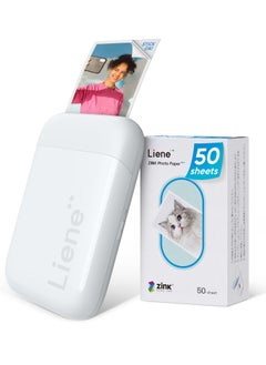 Liene 2x3 Mini Instant Portable Color Mono Picture Printer 50 Zink Adhesive Paper, Bluetooth 5.0, Compatible W/IOS & Android, Small Photo Printer for iPhone, Smartphones, White  - Image 1