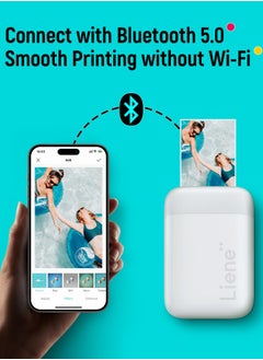 Liene 2x3 Mini Instant Portable Color Mono Picture Printer 50 Zink Adhesive Paper, Bluetooth 5.0, Compatible W/IOS & Android, Small Photo Printer for iPhone, Smartphones, White  - Image 2