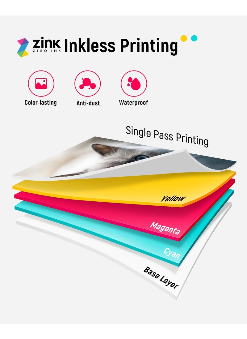 Liene - 2x3 Mini Instant Portable Color Mono Picture Printer 50 Zink Adhesive Paper, Bluetooth 5.0, Compatible W/IOS & Android, Small Photo Printer for iPhone, Smartphones, White - Image 1