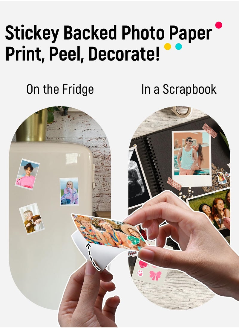 Liene - 2x3 Mini Instant Portable Color Mono Picture Printer 50 Zink Adhesive Paper, Bluetooth 5.0, Compatible W/IOS & Android, Small Photo Printer for iPhone, Smartphones, White - Image 1