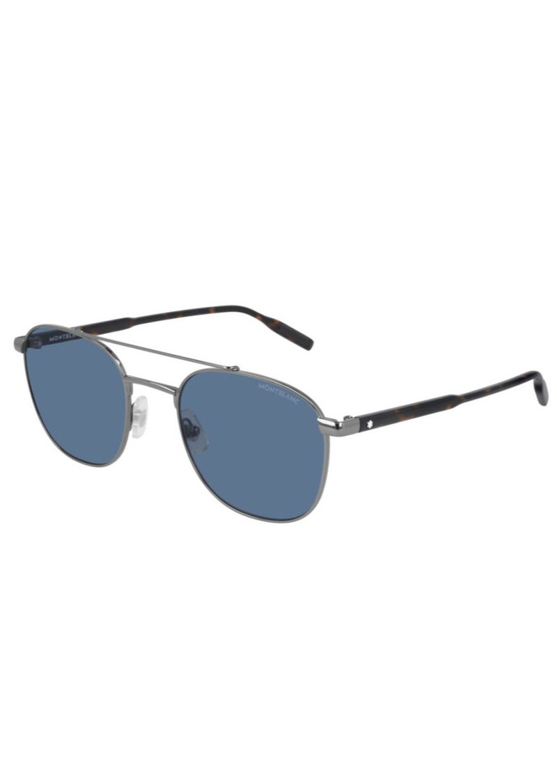 مونت بلانك نظارات شمسية رجالية من Montblanc بتصميم أفياتور فضي مع عدسات زرقاء MB0114S-002 