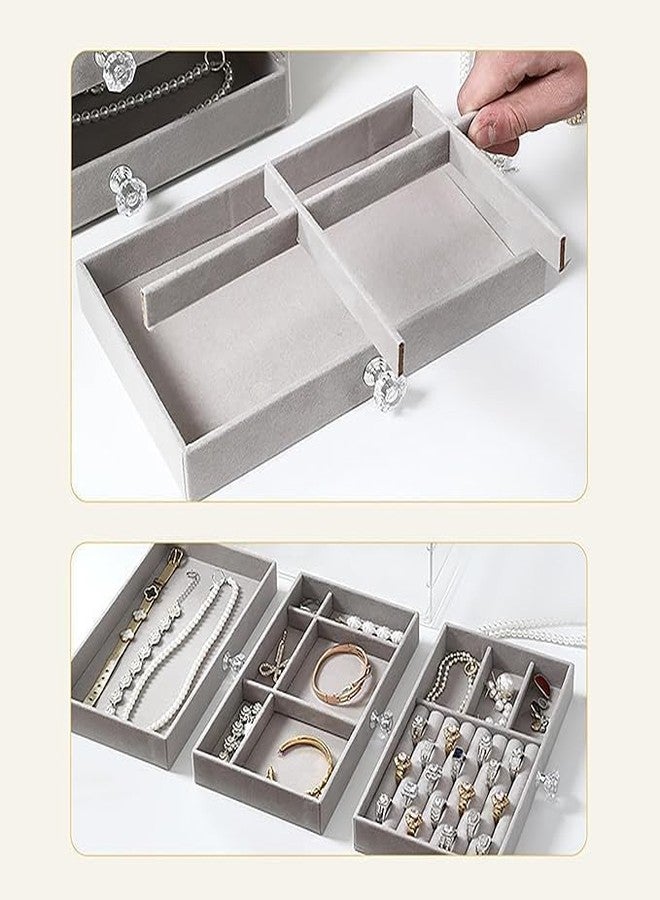 VENIVA Acrylic Jewelry Organizer With Drawers | 3 Layer Earring Storage Box with 10 Compartment & 7 Ear Studs for Women | Transparent Display Storage Case for Earrings Necklace Ring Bracelet - Image 3