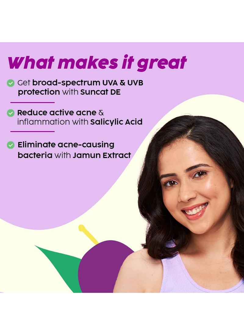 PLIX THE PLANT FIX - 0.1% Salicylic Acid Jamun Mattifying Lightweight Sunscreen SPF50+ PA+++ | UVA, UVB Shield | Acne Reduction & Hydration , Suitable for All Skin Types| 50 g - Image 1