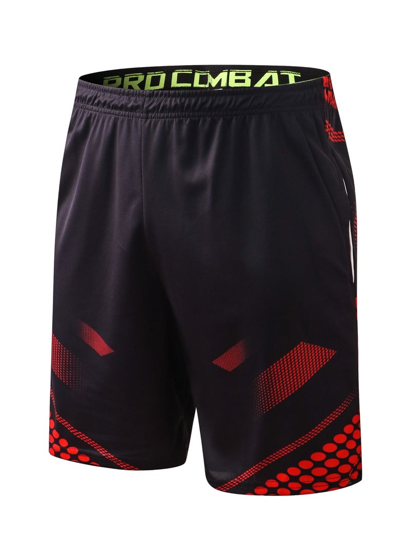 YEL PRO Men Quick Dry Breathable Elastic Shorts Black/Red - Image 1