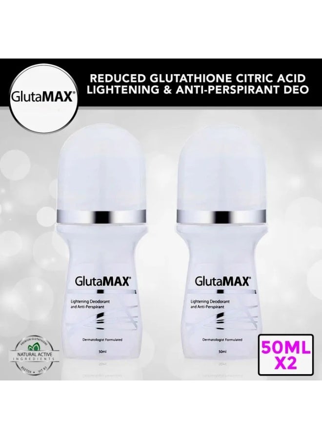 GlutaMAX Lightening Deo Antiperspirant Whitening Underarm Deodorant Roll On 50ml (Pack of 2) - Image 1