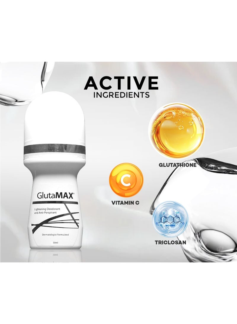 GlutaMAX Lightening Deo Antiperspirant Whitening Underarm Deodorant Roll On 50ml (Pack of 2) - Image 3