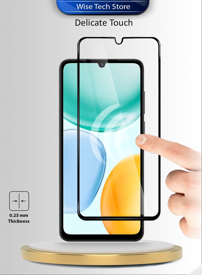 دبليو تيك هاتف Honor X5c Plus 4G 2025 سلسلة Premium E2E واقي شاشة زجاجي مقوى كامل الغراء والتغطية الكاملة (MSGECN) - شفاف/أسود - Image 3