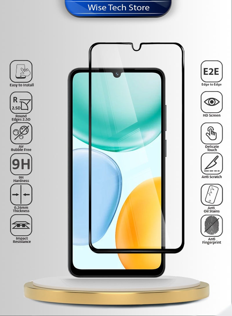 دبليو تيك هاتف Honor X5c Plus 4G 2025 سلسلة Premium E2E واقي شاشة زجاجي مقوى كامل الغراء والتغطية الكاملة (MSGECN) - شفاف/أسود - Image 2