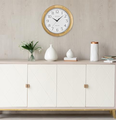 Bulova C5005 Wooden Atomic Analog Wall Clock Automatically Sets Time Large Roman Numerals Battery Operated Traditional Design - Image 3
