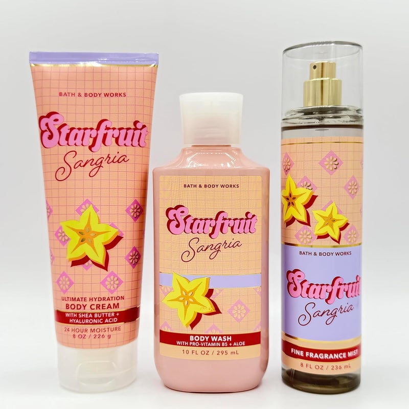 Starfruit Sangria Bath Body 3Piece Bundle Ultimate Hydration Body Cream Body Wash and Fine Fragrance Mist - Image 1