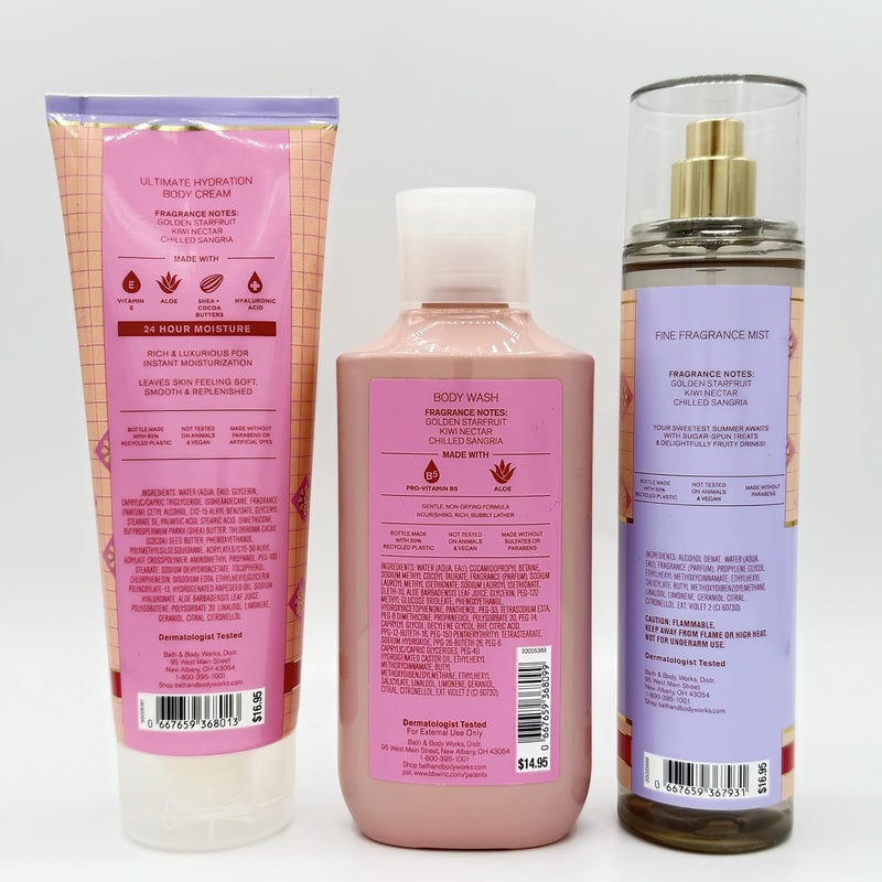 Starfruit Sangria Bath Body 3Piece Bundle Ultimate Hydration Body Cream Body Wash and Fine Fragrance Mist - Image 2