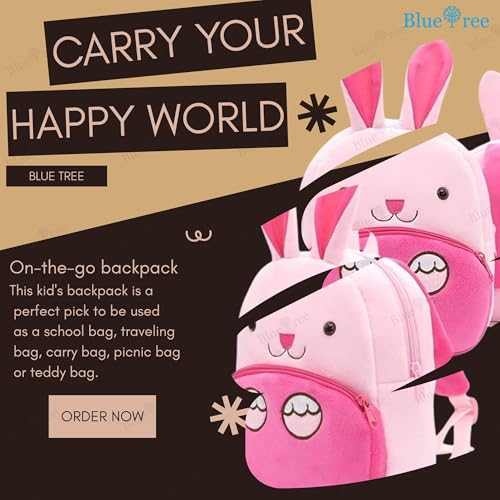 blue tree School Bag for Cute Kids for (1-5 Years), Nursery Soft Plush Pink Ch konggi Bag for toddlers, Mini Travel Animal Backpack for Boys and Girls - Image 5