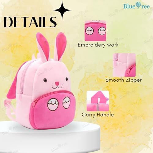 blue tree School Bag for Cute Kids for (1-5 Years), Nursery Soft Plush Pink Ch konggi Bag for toddlers, Mini Travel Animal Backpack for Boys and Girls - Image 4