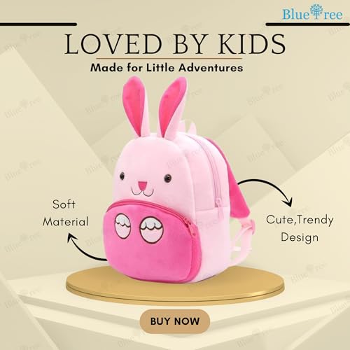 blue tree School Bag for Cute Kids for (1-5 Years), Nursery Soft Plush Pink Ch konggi Bag for toddlers, Mini Travel Animal Backpack for Boys and Girls - Image 3