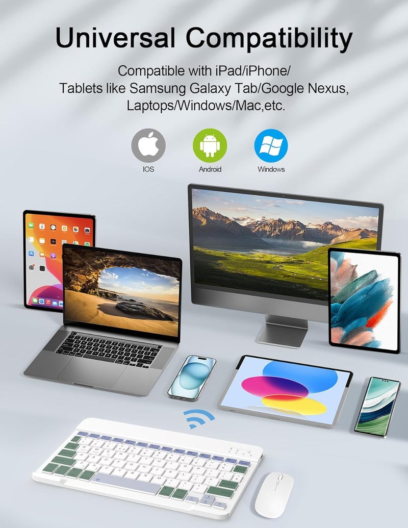 Nsyee Bluetooth Keyboard and Mouse, Universal Compact Wireless Keyboard, Rechargeable Portable Keyboard for iPad/Samsung/Tablet/iOS/Android/Windows, UK Layout - Image 2