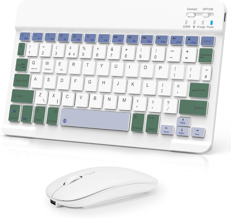 Nsyee Bluetooth Keyboard and Mouse, Universal Compact Wireless Keyboard, Rechargeable Portable Keyboard for iPad/Samsung/Tablet/iOS/Android/Windows, UK Layout - Image 1