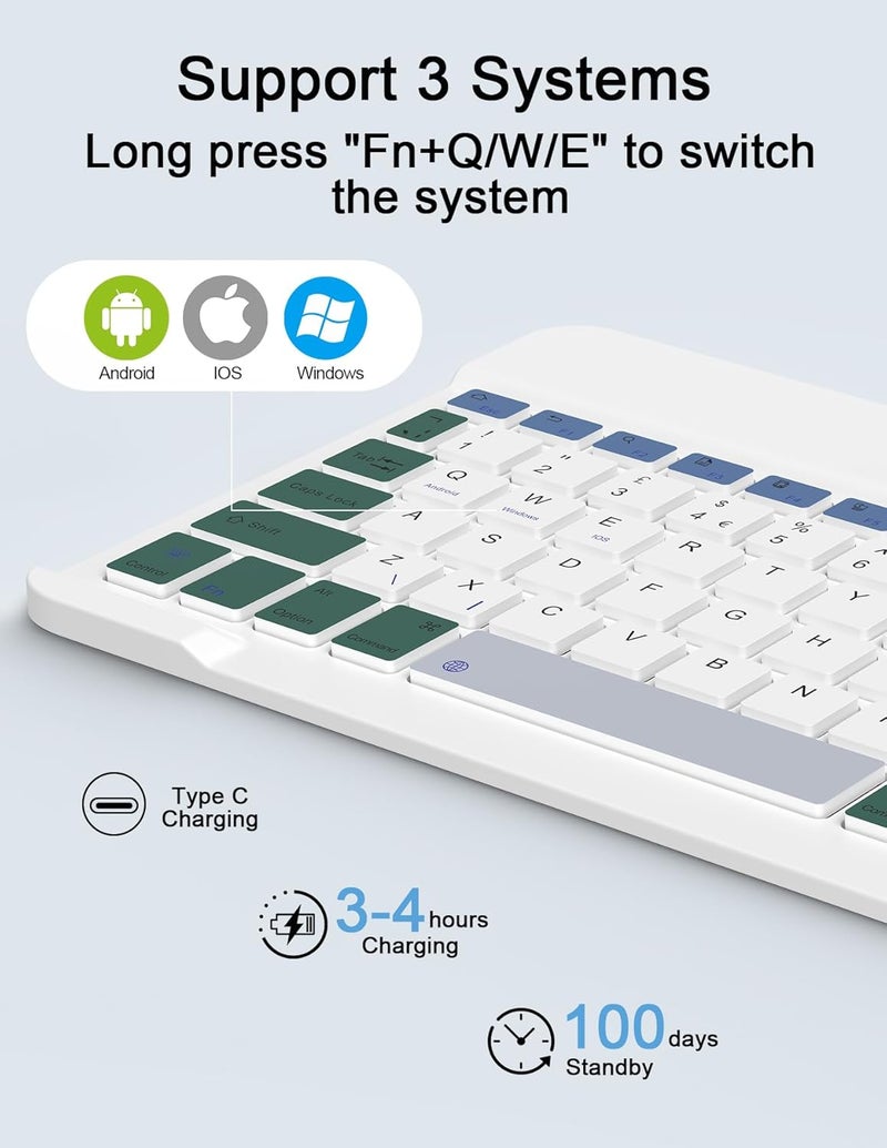 Nsyee Bluetooth Keyboard and Mouse, Universal Compact Wireless Keyboard, Rechargeable Portable Keyboard for iPad/Samsung/Tablet/iOS/Android/Windows, UK Layout - Image 5