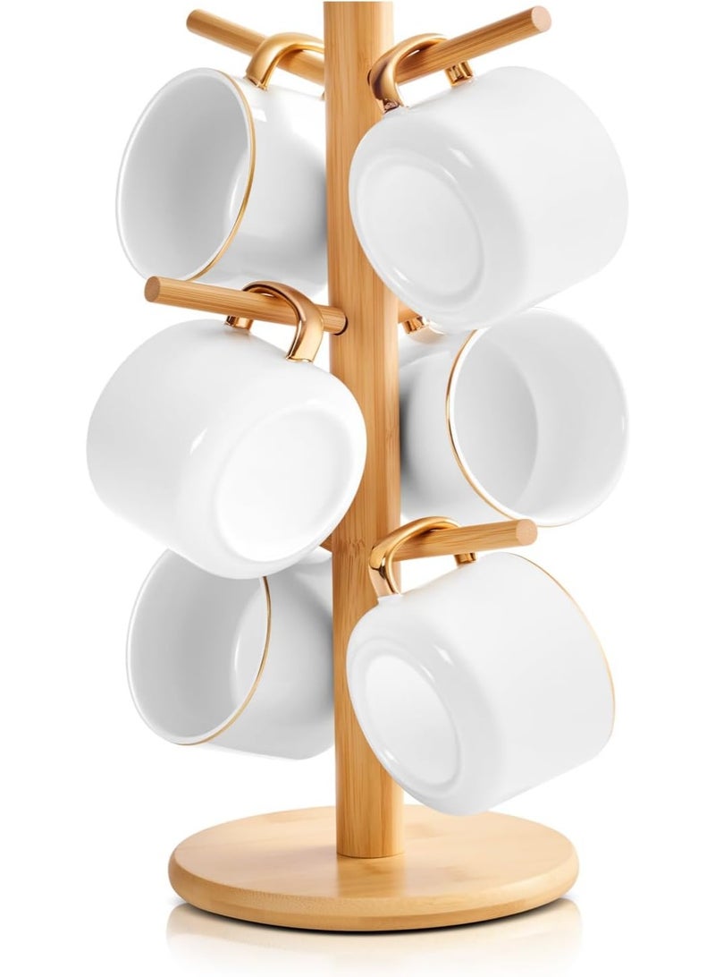 KITCHENOO Kitcheno Bamboo Cup Tree, Detachable Coffee Cup Holder, 6 Detachable Hooks, Decorative Cup Racks for Coffee Bar Organization - Image 1