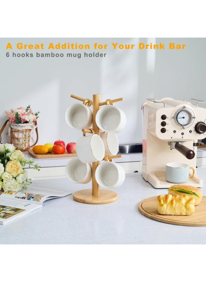 KITCHENOO Kitcheno Bamboo Cup Tree, Detachable Coffee Cup Holder, 6 Detachable Hooks, Decorative Cup Racks for Coffee Bar Organization - Image 2