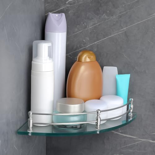 FORTUNE Glass Corner Shelf/Bathroom Shelf/Multipurpose Shelf/Living Room Corner Shelf/Wall Mount Bathroom Shelves (Transparent) (9 x 9 Inch) - (Pack of 1) - Image 2