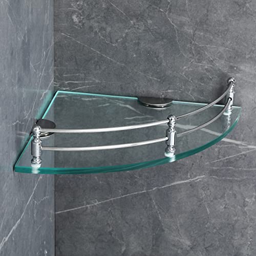 FORTUNE Glass Corner Shelf/Bathroom Shelf/Multipurpose Shelf/Living Room Corner Shelf/Wall Mount Bathroom Shelves (Transparent) (9 x 9 Inch) - (Pack of 1) - Image 1