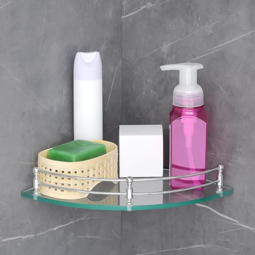 FORTUNE Glass Corner Shelf/Bathroom Shelf/Multipurpose Shelf/Living Room Corner Shelf/Wall Mount Bathroom Shelves (Transparent) (9 x 9 Inch) - (Pack of 1) - Image 3