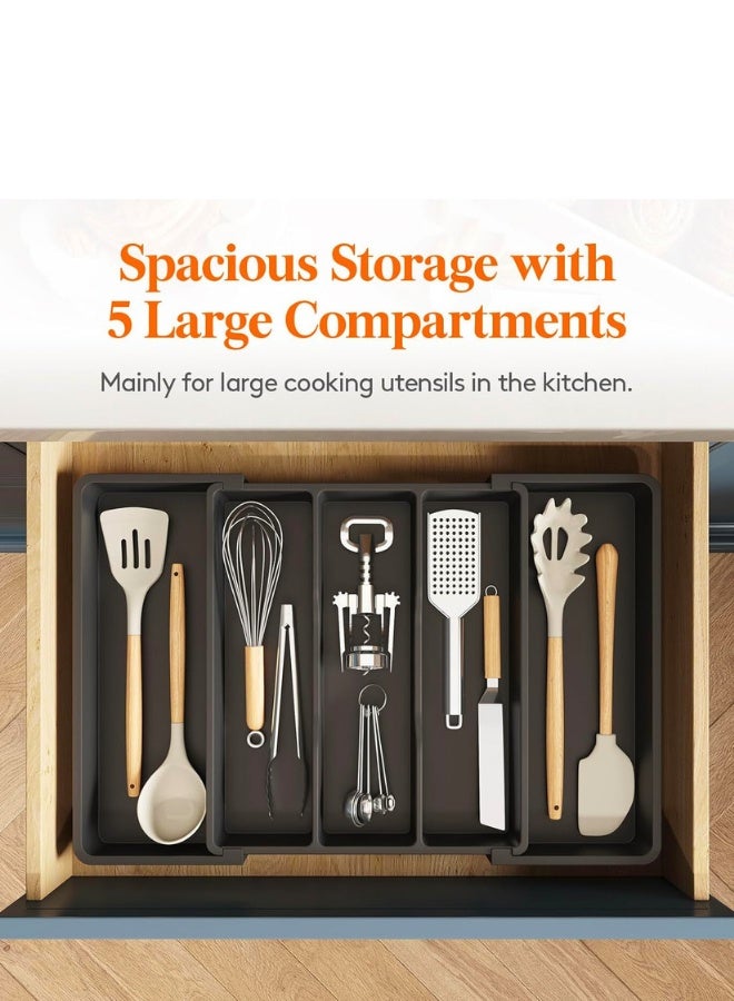 Chase Up Cutlery Tray for Drawers, Large Kitchen Utensil Holder, Expandable to 57cm, Depth 38cm, Drawer Organizer, Plastic Cutlery Holder for Knives/Forks, Black - Image 3