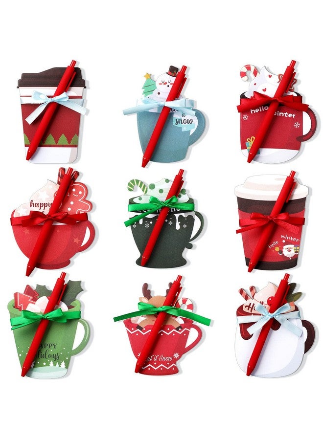Geyee 9 Sets Christmas Coffee Cup Notepad with Pen Winter Memo Pad Christmas to Do List Xmas Notepads Set for Study Work Decoration Christmas Party Favors (Cute) - Image 1