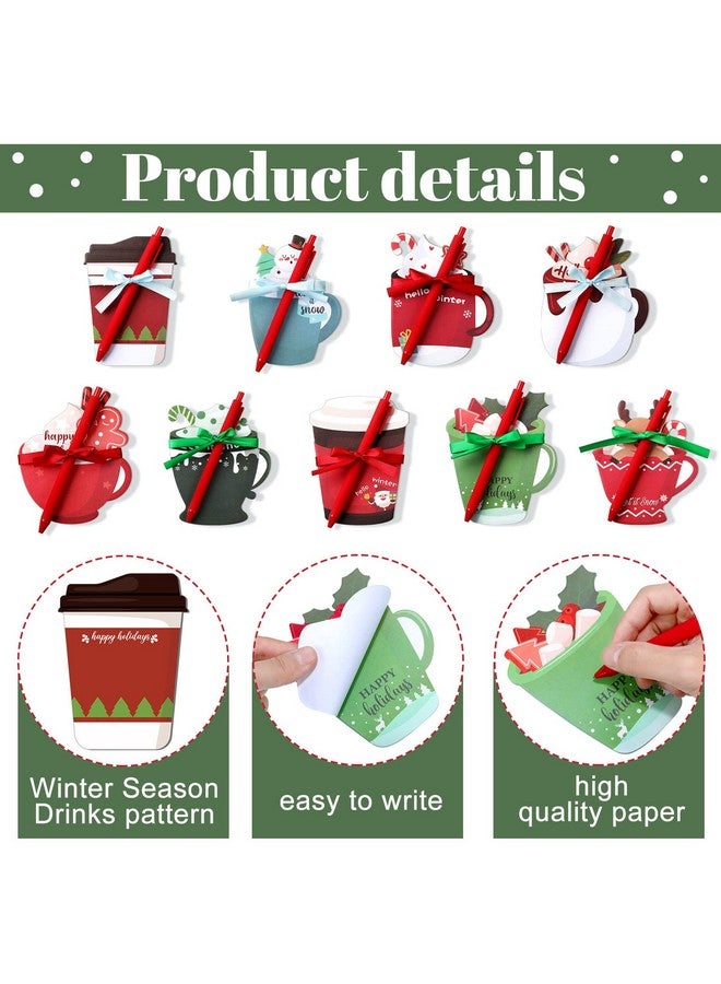 Geyee 9 Sets Christmas Coffee Cup Notepad with Pen Winter Memo Pad Christmas to Do List Xmas Notepads Set for Study Work Decoration Christmas Party Favors (Cute) - Image 3
