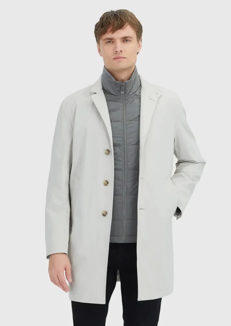 RAMSEY Ecru Regular Fit Double Breasted Collar Casual Weaving Rain Coat