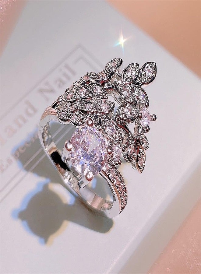 AZQ 925 Sterling Silver Shiny Full Diamond Gemstone Ring 18K Gold Cocktail Ring Crown Cubic Zirconia Ring CZ Diamond Multi Row Rings Eternity Engagement Wedding Party Ring for Women Z.131 (US Code 7) - Image 2